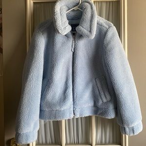 Gap baby blue sherpa teddy zip up bomber jacket